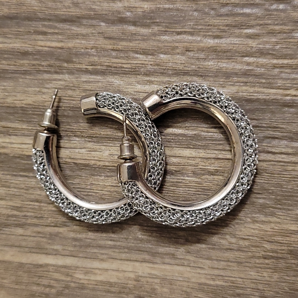 Elegant Silver Mesh Hoop Earrings